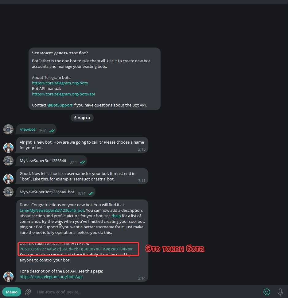 Настройки на стороне Telegram Настройки на стороне Telegram